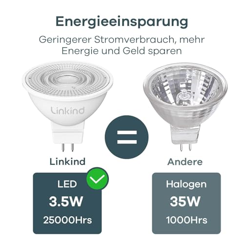 Linkind 12V GU5.3 Led 3.4W, 35 Watt ersetzt, 2700K Warmweiß 36° Abstrahlwinkel LED Spot MR16, 360Lm AC/DC 12V LED Leuchtmittel, 25… – Ansicht 5