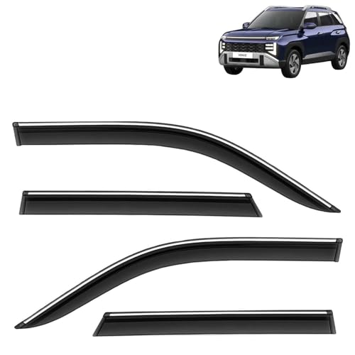 Image of KINGSWAY Accessories Chrome Lining Door Visor Only Compatible with Hyundai Venue Year 2025 Onwards All Model, Premium Chromeline Unbreakable Car Rain Guard Side Rear Wind Deflectors, Set of 4 Pcs