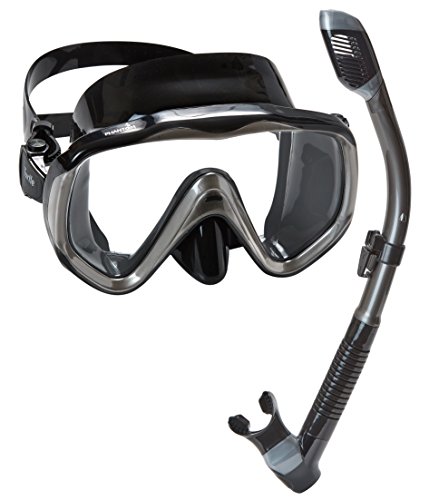 Phantom Aquatics Turtle Single Lens Wide View Mask Snorkel Combo, Black/Titanium Black/Titanium