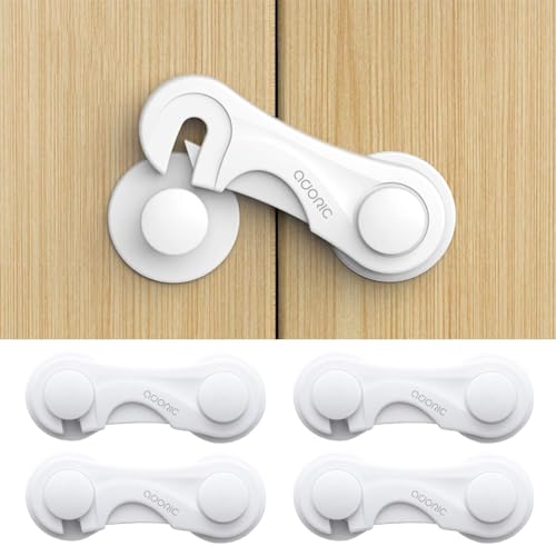 Image of Adoric Cabinet Locks Baby Proofing (4-Pack) - Child Proof Safety Locks for Kitchen Drawers, Closets & Storage - No Drilling, Strong Adhesive Design for Toddler Protection (White)
