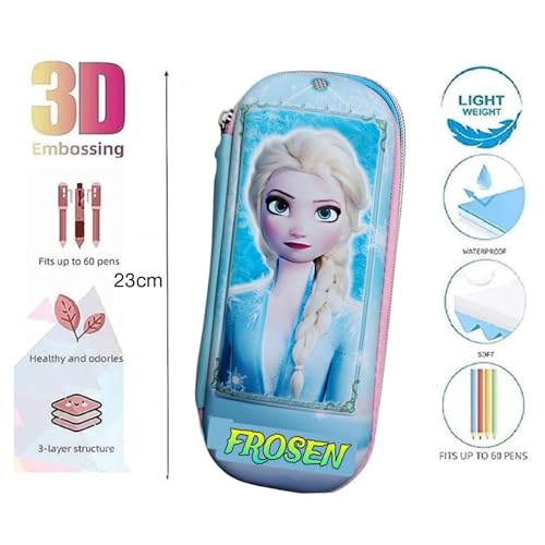 Image of 3D Cartoon EVA Stationery Box Multi-Compartment Pen Pencil case for School Students with Zipper -Best Birthday Gift for Girls Boys & Kids(Frosen EVA Pouch)