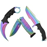 Snake Eye Tactical Triple Set Fixed Blade Mini Huntsman Folding Knife Outdoors Hunting Camping Fishing Self Defense (Rainbow)