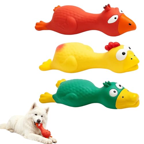 DvBCNMe 3 StüCk Gummihuhn Hundespielzeug, Das Spielzeug Quietscht FüR Den Hund, Hundespielzeug Unzerstörbar, Interaktives FüR Welpen Zum Zahnen,Kauspielzeug FüR Kleine Hunde