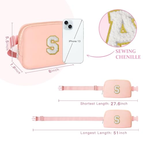 Image of COSHAYSOO Pink Fanny Pack for Girls Purse Crossbody Belt Bag with Initials, Personalized 6 7 8 9 10 11 12 Year Old Teen Girl Birthday Gift Ideas Christmas Gifts Preteen Tween Trendy Stuff Letter S