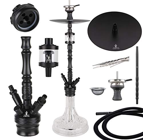 Camo Pro Shisha Set Aluminium Alu Schwarz 84 cm Hookah Wasserpfeife Steinkopfset Acryl Molassefänger 18/8 Schliff Base…