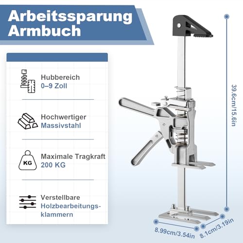 Möbelheber für Schwere Möbel,Heber,Arbeitssparender Arm,2 Stück Arm Hebewerkzeug,400kg Tragkraft Türheber mit Zwei Geschwindigkeiten und Höhenversteller 0-210mm,Hebewerkzeug für Türen,Fliesen