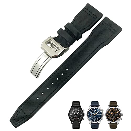 Bracelet montre KLVN cuir nylon noir 21mm pour IWC Big Pilot