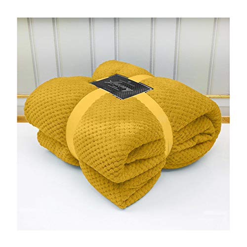 Luxury Throws Blanket King Size Kingsize Bed Fleece 3 Seater Sofa 200 x 240 Cm Extra Large Soft Warm, Ochre