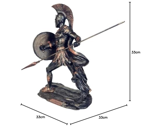 Escultura Aquiles Guerreiro com escudo e lança grande.