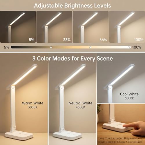 Image of SaleOn Rechargeable Study Table Lamp for Students with Mobile Holder, Touch Control, 3 Color Modes, Adjustable Brightness, LED Desk Lamp for Study, Office Work, Reading - 6 Month Warranty