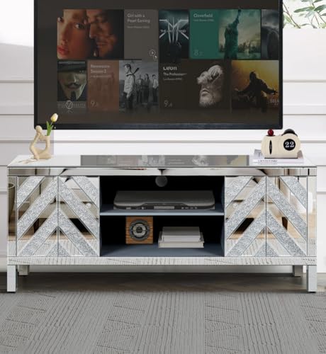 Maotifeys Mirrored TV Stand for 50+ inch TV Modern Entertainment
