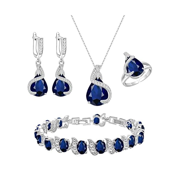 GZWHD Jewelry Set for Women Water Drop Cubic Zirconia Artificial Crystal Earrings Pendant Necklace Open Ring Tennis Bracelet Wedding Anniversary Birthday Engagement Gift for Bridesmaid Wife Girlfriend Friend