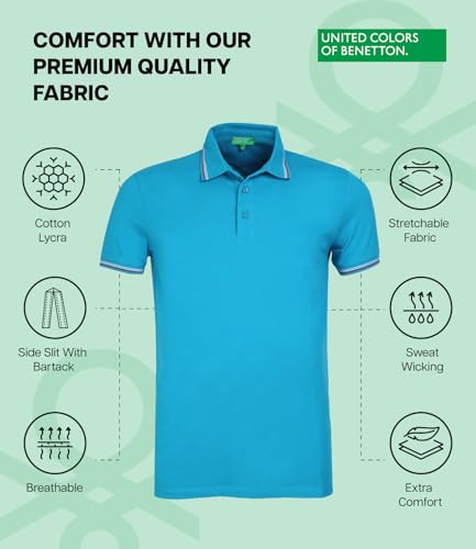 Image of United Colors of Benetton Polo T Shirt | Collar Tshirts | Half Sleeves Plain T Shirt | Solid Polo T-Shirt with Colored Collar Tipping