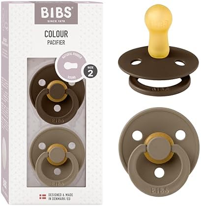 BIBS Colour Soother 2-Pack, BPA Free Dummy Pacifier, Round Nipple. Natural Rubber Latex, Size 2 (6-18 Months), Coral/Ruby