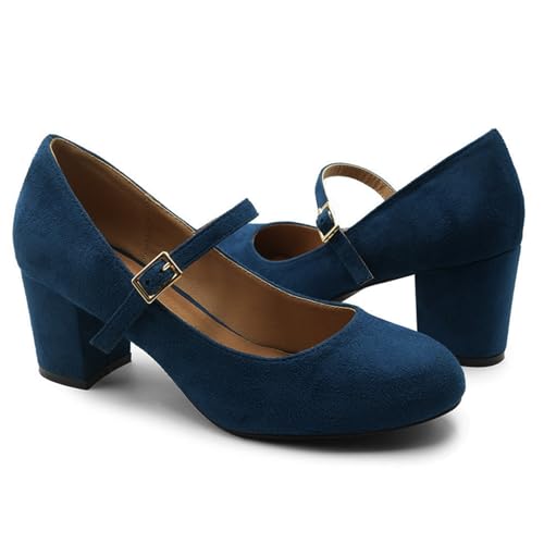 Womens Mid Block Heels Mary Jane Ankle Strap Court Shoes Ladies Comfort Work Pumps Formal Smart Office Low Heeled Strappy Slip On Dolly Shoes - Image 4