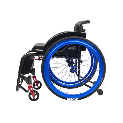 TRGCJGH Silla de ruedas para deportes, Ligera, aluminio, manual, Autopropulsable, para Adultos, Frenos manuales, Antivuelco(14.9' Seat Width,Blue)
