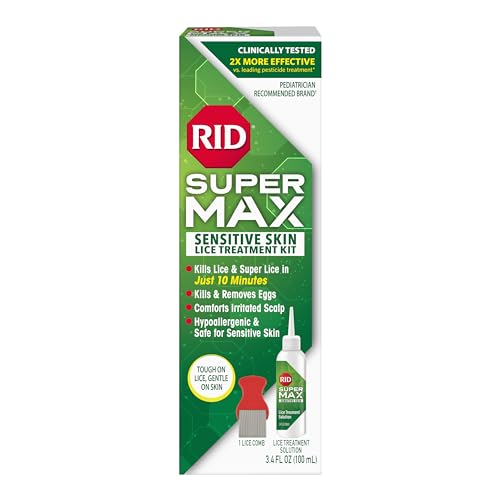 RID Super Max Sensitive Skin Lice Treatment, Kills Super Lice & Eggs, Safe for Sensitive Skin, Clinically Tested, Package Graphics May Vary