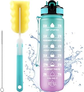 Sports Water Bottle, [1 Litre] Spopal Water Bottle with Motivational Time Marker & Straw, BPA Free Tritan Non-Toxic Plastic Drinking Bottle with Cleaning Brush for Outdoor, Cycling, Gym & Camping