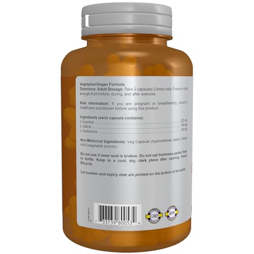 NOW Sports Nutrition, Branched Chain Amino Acids, With Leucine, Isoleucine and Valine, 120 Veg Capsules - Image 3
