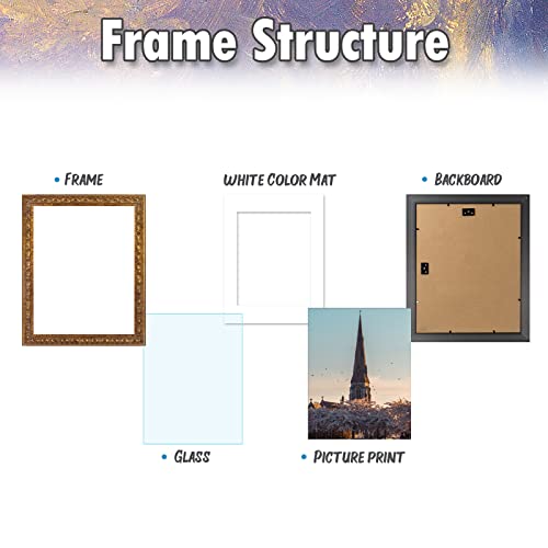 Auear, 11X14 Ornate Finish Photo Frame, With White Mat For 8X10 Picture & Real Glass, Color: Bronze #TOP2