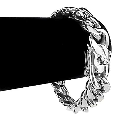 Bling Cartel Men's Solid Stainless Steel Bracelet Silver 18MM Thick Heavy Miami Cuban 8.5 inch