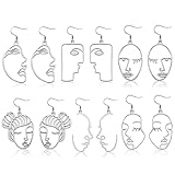 925 Sterling Silver Human Face Earrings Hollowed out Abstract Drop Dangle Earrings Vintage Boho Bohemian Earrings Set Hypoallergenic Statment Geometric Earrings for Women