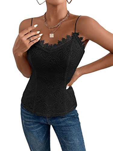 Damen Spitzen Top Mit Spaghettiträgern – V-Ausschnitt, Leicht, Lässig – Camisole Für Party & Alltag