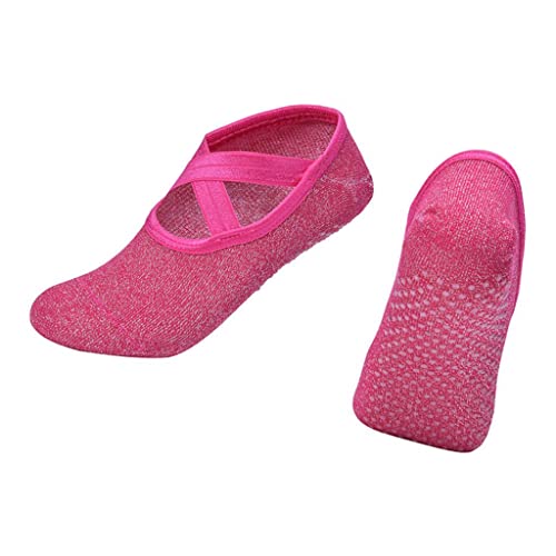 Fancyes Pacote de 3-4 Meias de Pilates Barre Ballet Meias Yoga Dance com Antiderrapante Rose Red, 4