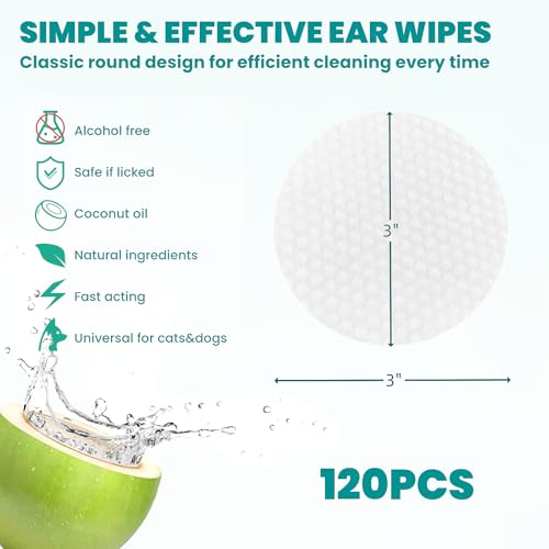 Image of MEDUWEDU Ear Cleaner Wipes 120 Counts, Dog Ear Cleaner, Grooming Kit Care for Dogs and Cats, Soft & Easy Otic Cleaning Pads, Remove Wax, Dirt & Stop Smelly, Itchy, Non-Irritating, Coconut Scent