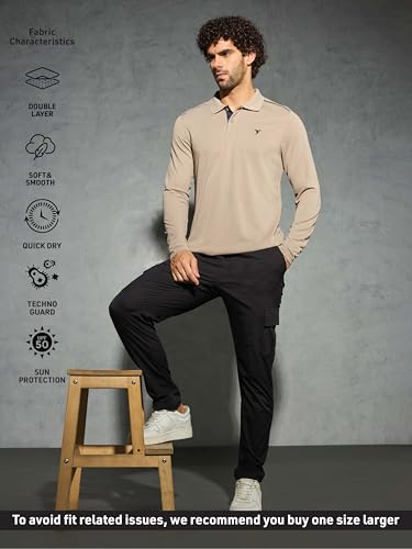 Image of TECHNOSPORT Men's Solid Full Sleeve Polo T-Shirt TECHNOCOOL+ Quick Dry Slim Fit Sports Tee for Travel Casual Smart Wear UPF50+ Anti Odour