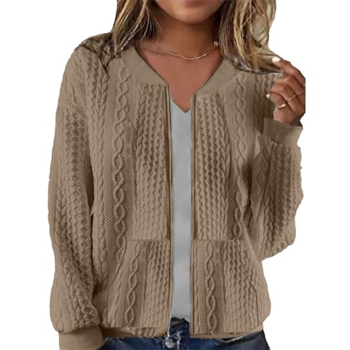 Image of Womens Full Zip Up Cardigan Sweater Casual Solid Long Sleeve Sweatshirt Coat with Pocket
