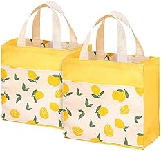 ASFINS Mini Tote Bag Toile, 2pcs Cabas Tote Bag Sac de Courses Sac Fourre Tout, Toile Solide, Durable, Lavable, 22cm x 22cm(Citron Jaune)