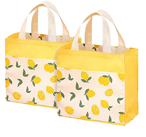 ASFINS Mini saco de tecido tote, 2 unidades saco de lona mulher saco tote saco de algodão reutilizável para compras sair, 22 cm x 22 cm (limão amarelo), Limão amarelo