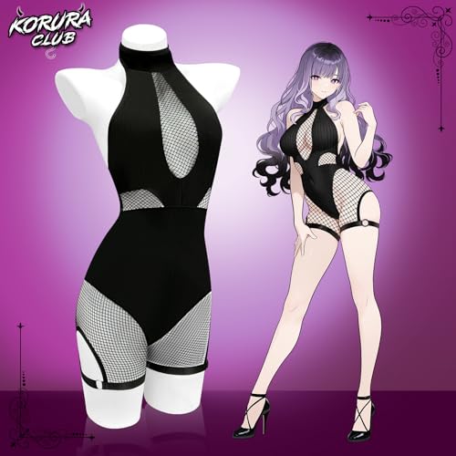 KORURACLUB Sexy Netzbody Rollkragen Bodysuit Netzartiger Body Bondage Lingerie Schwarze Damen Dessous Cosplay Kostüm(Schwarze L-XL)