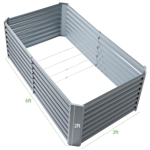 Image of Land Guard 6x3x2ft Galvanized Raised Garden Bed, Planter Boxes Outdoor, Raised Garden Beds Outdoor for Vegetables, Flowers, Herbs, 269 Gallons, Modern Gray