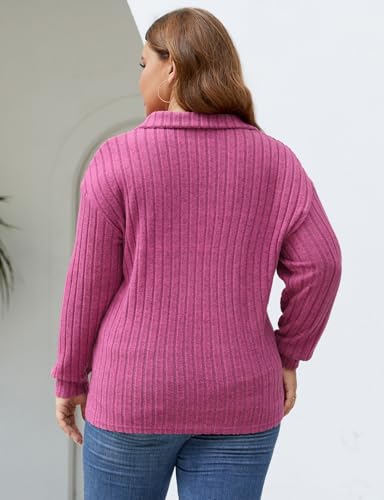 Image of Tanst Sky Womens Plus Size Knit Sweater Long Sleeve Lapel Zip V Neck Tops Lightweight Solid Color Blouses XL-5XL