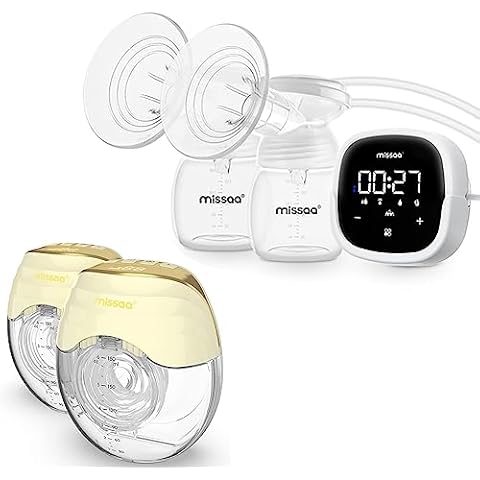 MISSAA Breast Pump Set - Wearable Breast Pump and Double Electric Breast Pump, High Efficient Portable Hands Free Breast Pumps with Longest Battery LED Display and More Modes Cover
