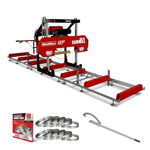 MechMaxx 36' MAX Portable Sawmill, ZONSEN 25HP 750cc V-Twin Gas Power Engine, 35' Board Width, 20' Track Length, (10 x Blades Included), Model SM-36MAX