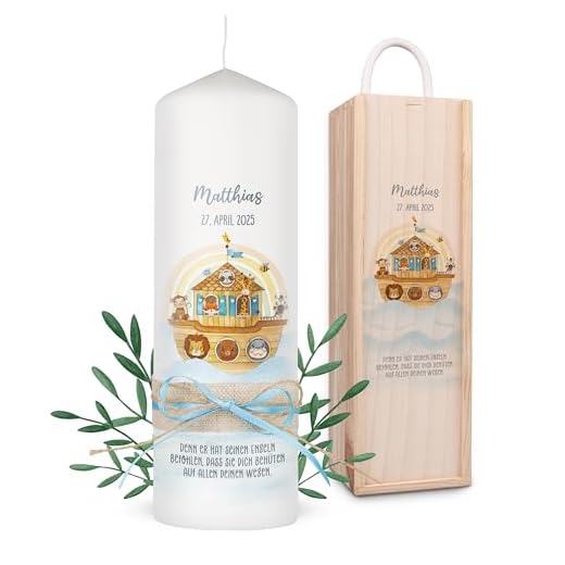 Lilletå ® Personalisiert Taufkerze Arche Noah - 4 Größen - für Mädchen/Jungen - Kerze Selbst Gestalten mit Namen H:25cm