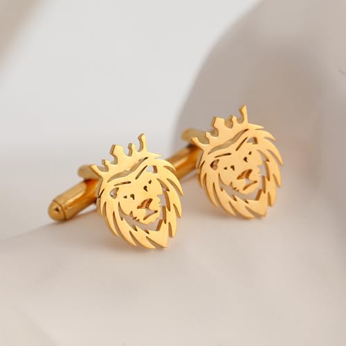 Image of Stainless Steel Animal Creative Crown Lion Brooches for Women and Men