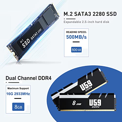 Beelink 11Th Gen 4 Cores Celeron N5105 (Up To 2.9Ghz) U59 Pro Mini Pc, 8Gb Ddr4 500Gb Ssd Mini Desktop Computer, Small Pc Supports Dual Gigabit Ethernet Nic, Wifi 5, Dual Hdmi 4K, Usb-C #TOP2