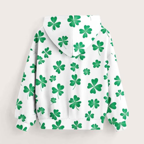 St Patrick's Day Outfit Girl Oversized Saint Pattys Hoodies Casual Shamrock Clover Print Hooded Pullover Tops3