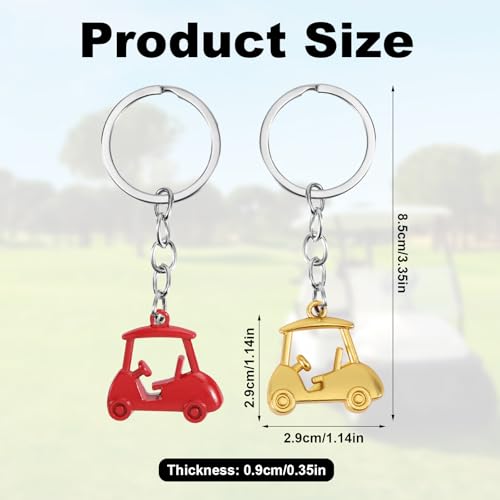 2szt Zawieszki Wózek Golfowy, Stop Cynku Zawieszka Golfowa Błyszcząca Stylowa Bransoletka na Klucze Sportowe Akcesoria do Torby dla Mężczyzn Kobiet (Czerwony, Złoty)