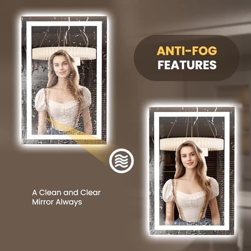 LOAAO 23.6"x35.4" LED Mirror for Bathroom, Lighted Bathroom Mirror with Lights, Anti-Fog, Dimmable, Memory Function, Easy to Install, Clear Reflection