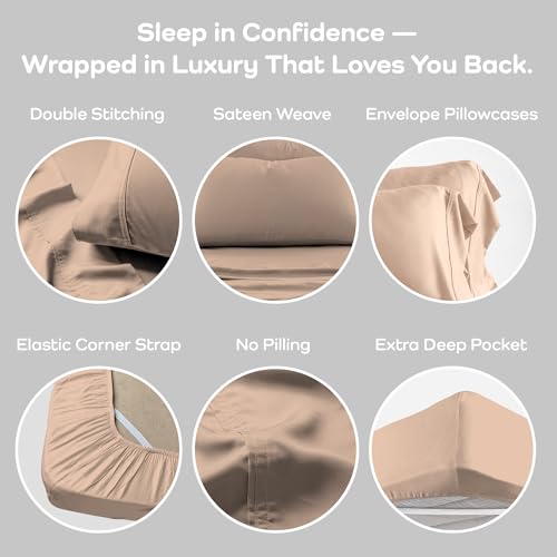 Image of Olive + Crate Tencel Lyocell Eucalyptus Queen Size Sheet Set - Cooling Tencel Sheets for Hot Sleepers with 18 Inch Deep Pocket Fit - Terracotta Clay 4-Piece Set