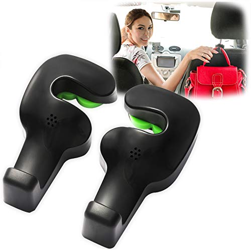 Phovana Car Purse Hook for Car Headrest Hook, Headrest Hooks for Car Hook Headrest Hangers, Purse Hook for Car Hook-Hanger Purse or Grocery Bags for Automotive Front Back Seat Headrest,Black,2 Pack