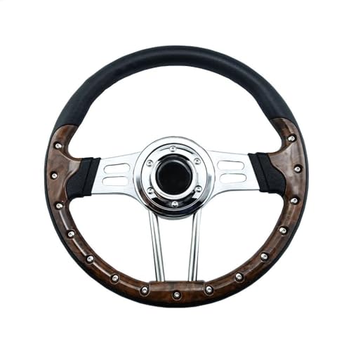 Volante Sportivo,Volante Auto Volante universale for auto d'epoca da corsa in carbonio PU da 14 pollici e 345 mm(Wood Grain)