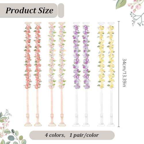 FREEBLOSS 4 Pairs Decorative Floral Bra Straps Removable Invisible Bra Strap Replacement Adjustable Floral Decorative Straps2