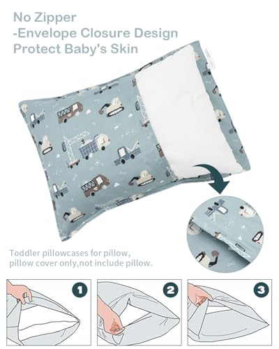 Image of ALVABABY Toddler Pillowcases 2 Pack Organic Cotton Fit 13 inchx 18 inch or 12 inchx16 inch Kids Pillow Cover Envelope for Girl Boy Travel(Pillowcase Only)
