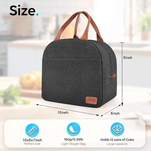 Lunch Bag Lunch Box for Women & Men, Large Capacity Insulated Lunch Bag for Adult, Leakproof Reusable Lunch Tote Bags for Work/Office/Travel/Picnic (Black)